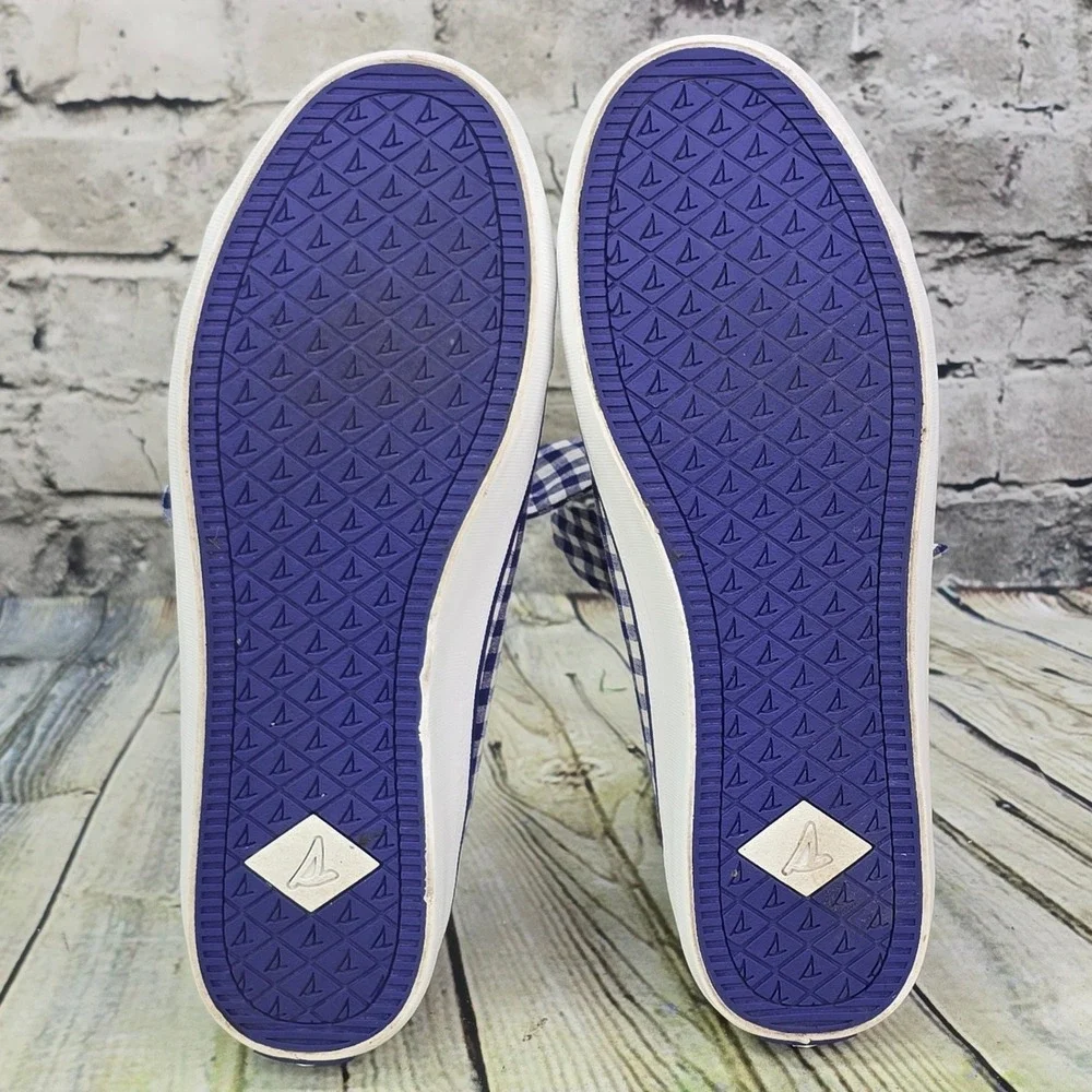 Sperry Crest Vibe Gingham Bow Sneakers Womens 9 Blue White Checkered STS88726